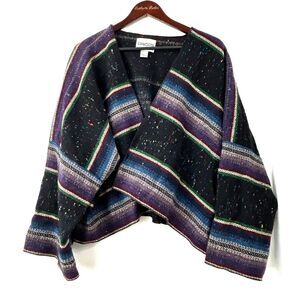 Chicos Cape Womens Size M/L Wool Striped Blanket Cardigan Western Serape USA